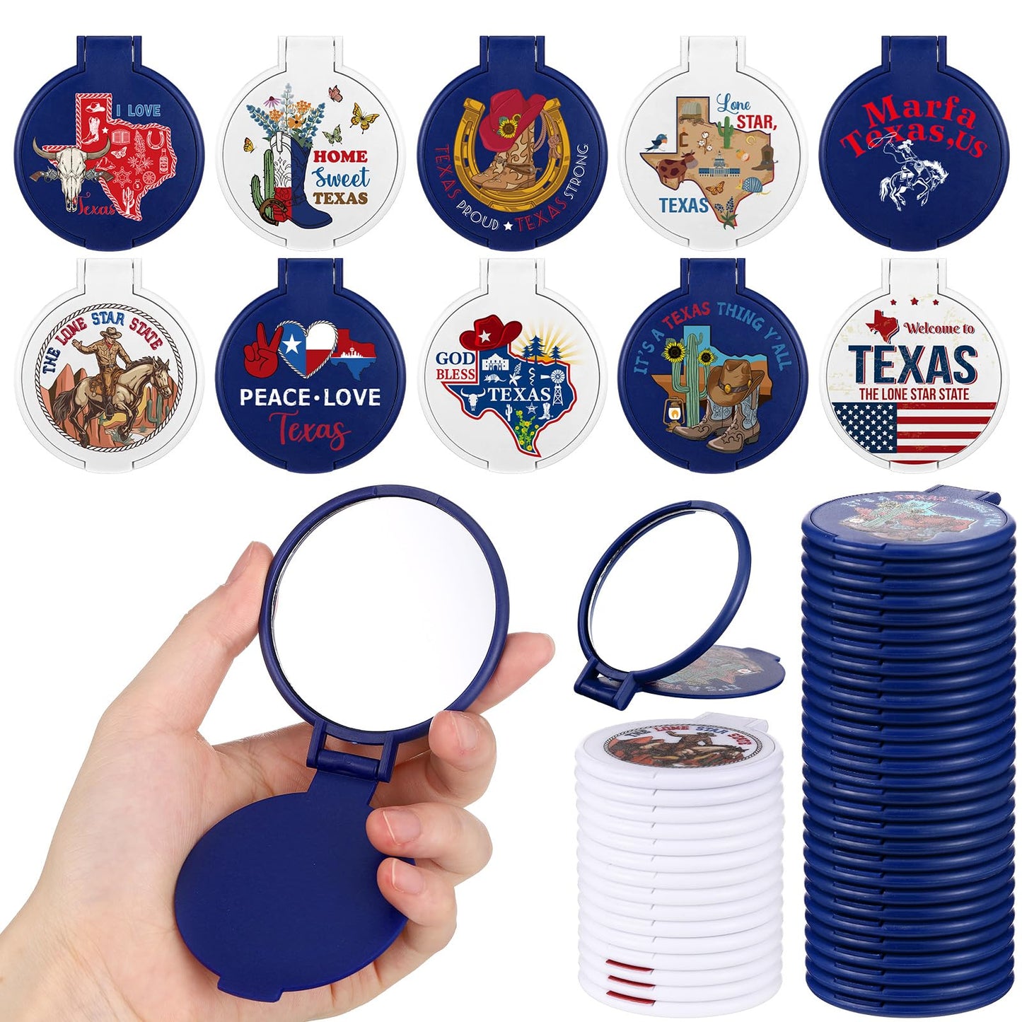 DoubleFill 30 Pcs Texas Souvenirs Gifts Texas City Compact Mirror Bulk Pocket Folding Makeup Mirror Employee Appreciation Gifts for Women Coworker