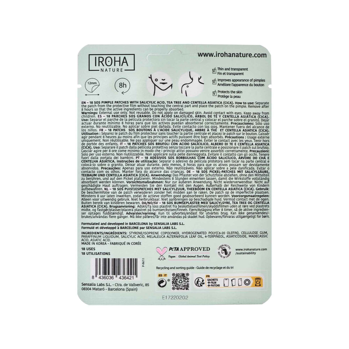 IROHA NATURE Hydrocolloid Pimple Patches with Salicylic Acid (90 Count - Pack of 5), Tea Tree & Centella Asiatica | Reduces Pimples Quickly and Effectively in 8h | Acne Patches