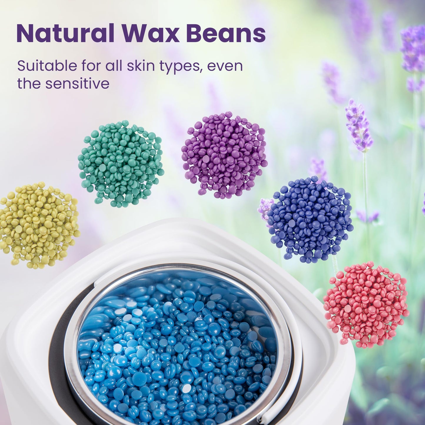 Sunvivi Wax Kit Digital Hair Removal Waxing Kit for Women & Men, Hot Wax Warmer Pot with 5 Bag Hard Wax Beads, Wax Melt Warmer Kit for Full Body, Legs, Face, Bikini,Sensitive skin, White