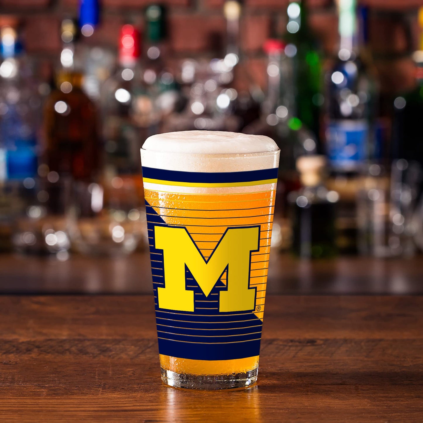 Rico Industries NCAA Michigan Wolverines 16 oz Pint Glasses with Digitally Printed Logo, Practical Set of 2 Classic Drinking Glasses, for Fans, Dishwasher Safe