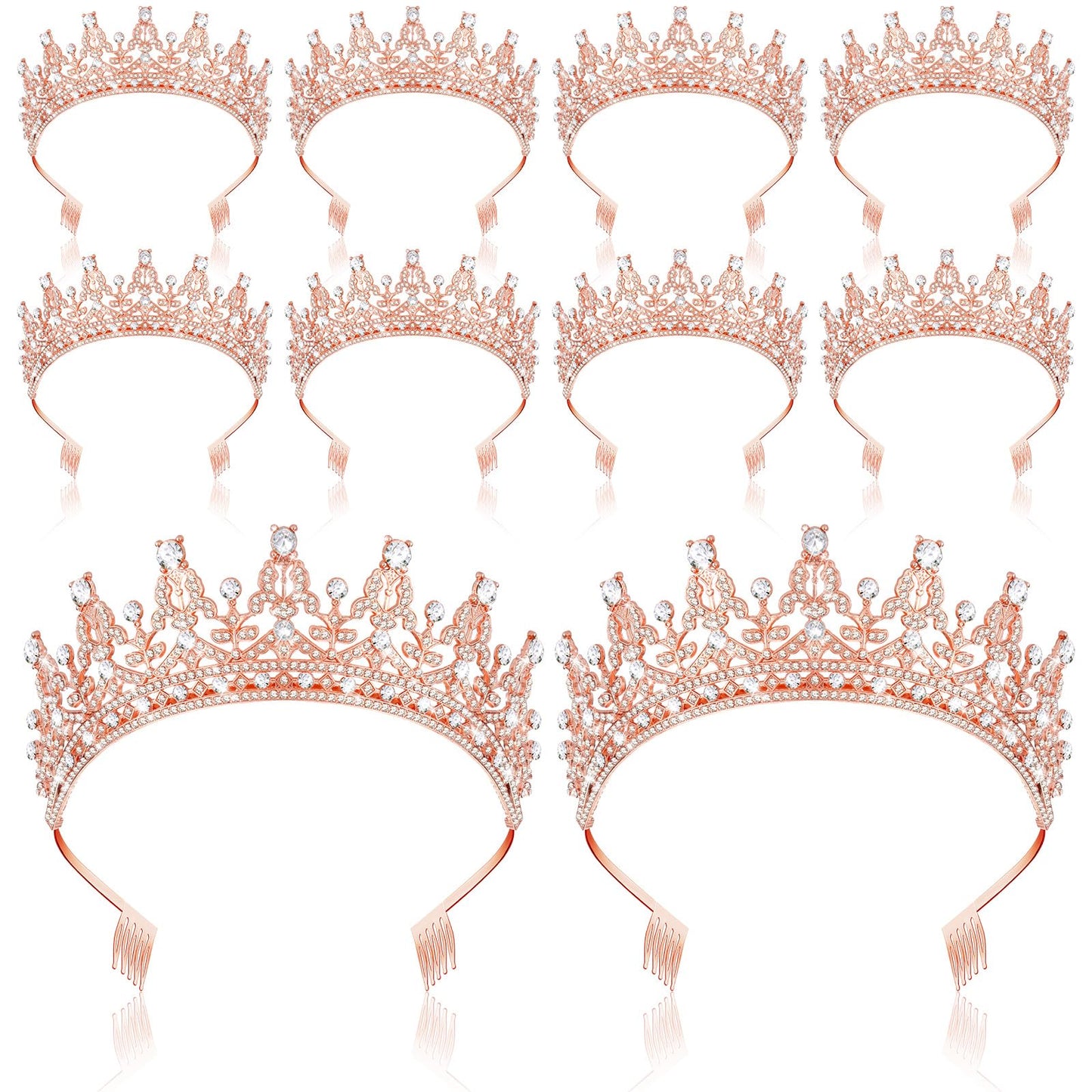 Wavyknot 10 Pieces Crown Tiara for Women Crystal Headband with Comb Princess Rhinestone Queen Crown Bridal Hair Accessories Jewelry for Women Prom Birthday Party Wedding Gifts(Rose Gold)