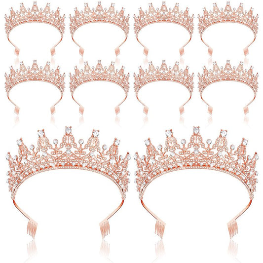 Wavyknot 10 Pieces Crown Tiara for Women Crystal Headband with Comb Princess Rhinestone Queen Crown Bridal Hair Accessories Jewelry for Women Prom Birthday Party Wedding Gifts(Rose Gold)