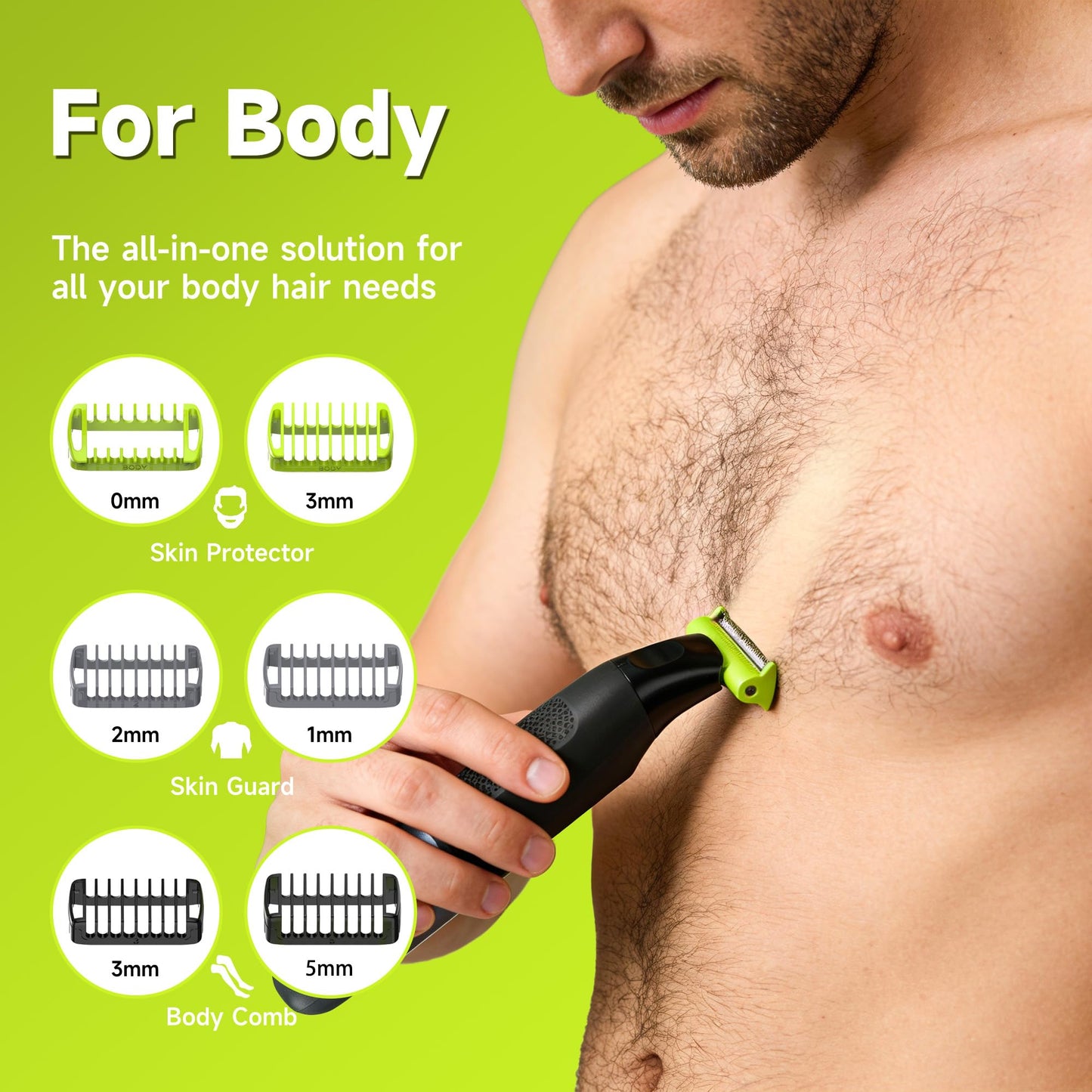 SEIHAI Body Hair Trimmer for Men, Electric Groin & Pubic Hair Trimmer, Painless Body Groomer for Chest, Legs, Bikini, Waterproof Wet/Dry USB-C Rechargeable with Self-Sharpening Blades & 6 Guide Combs