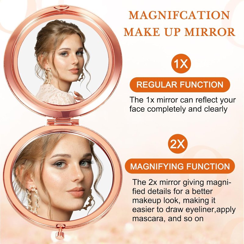 Inspirational Compact Mirror - 10 Pcs Double-Sided Pocket Mirror with Rhinestones | Portable Handheld Makeup Mirror for Women & Girls