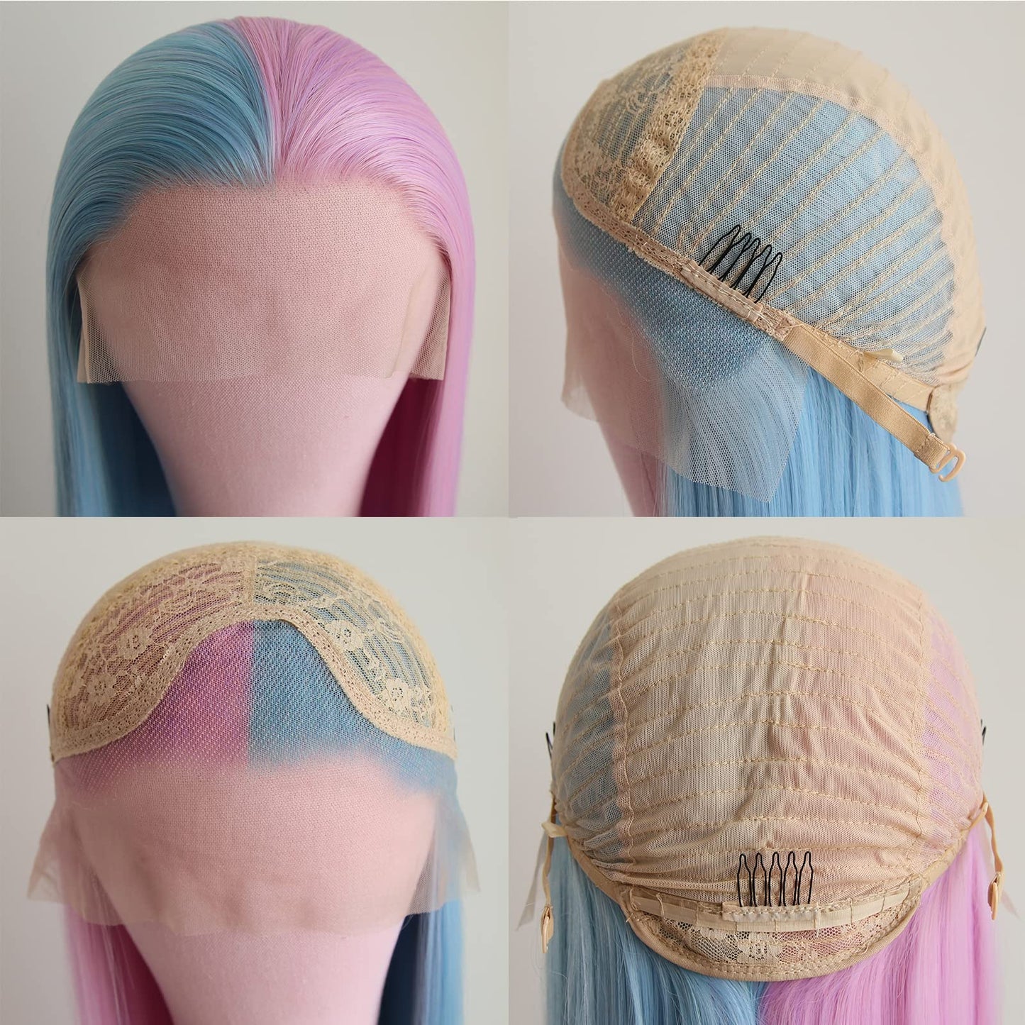 BTWTRY Half Purple Half Blue Synthetic Lace Front Wig for Fashion Women Synthetic Hair Glueless Pre Plucked Natural Hairline Heat Resistant Fiber Hair Wigs (24 Inch, Half Purple Half Blue)