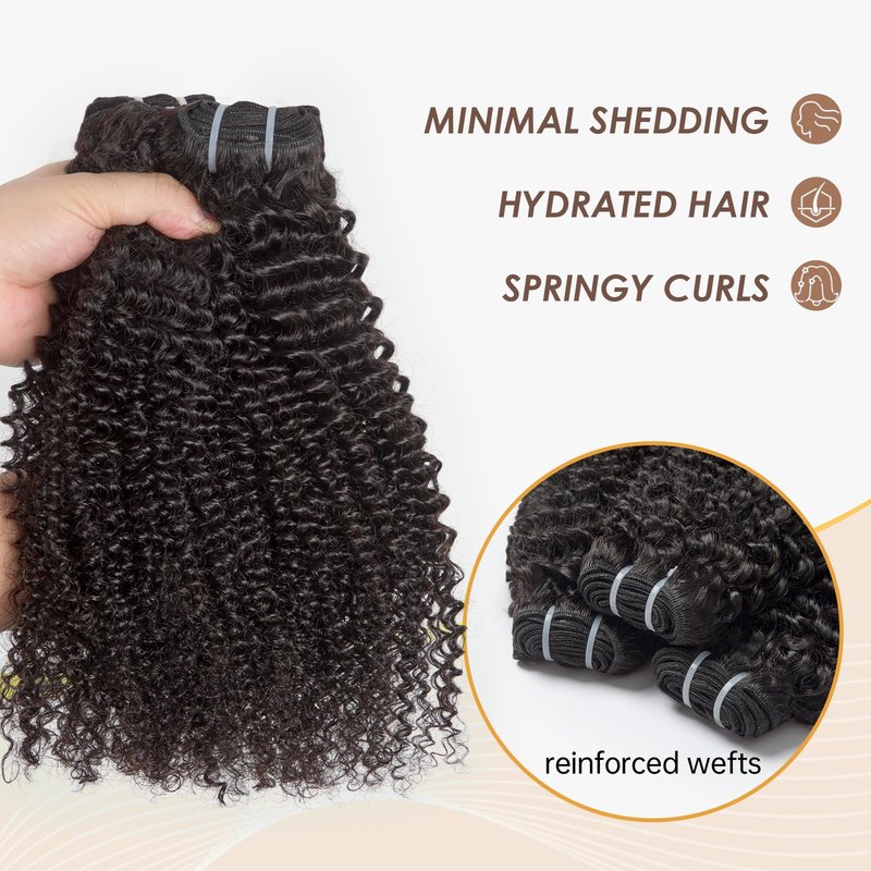WEQUEEN Kinky Curly Human Hair Bundles Premium Virgin 100% Human Hair 3c/4a Curly Wave 14 Inch Single Bundle Natural Black