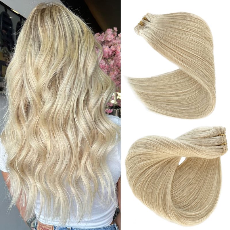Blonde Sew-In Hair Wefts | 16-Inch Double Weft Human Hair Extensions - Thick & Full Platinum Color