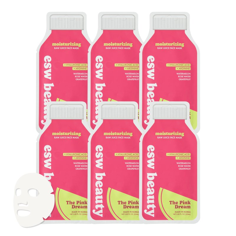 ESW Beauty The Pink Dream Moisturizing Korean Face Mask (6-Pack) – Vitamin C, Hyaluronic Acid & Vitamin E for Hydration, Sensitive Skin & Dewy Glow – Skincare Gifts for Women