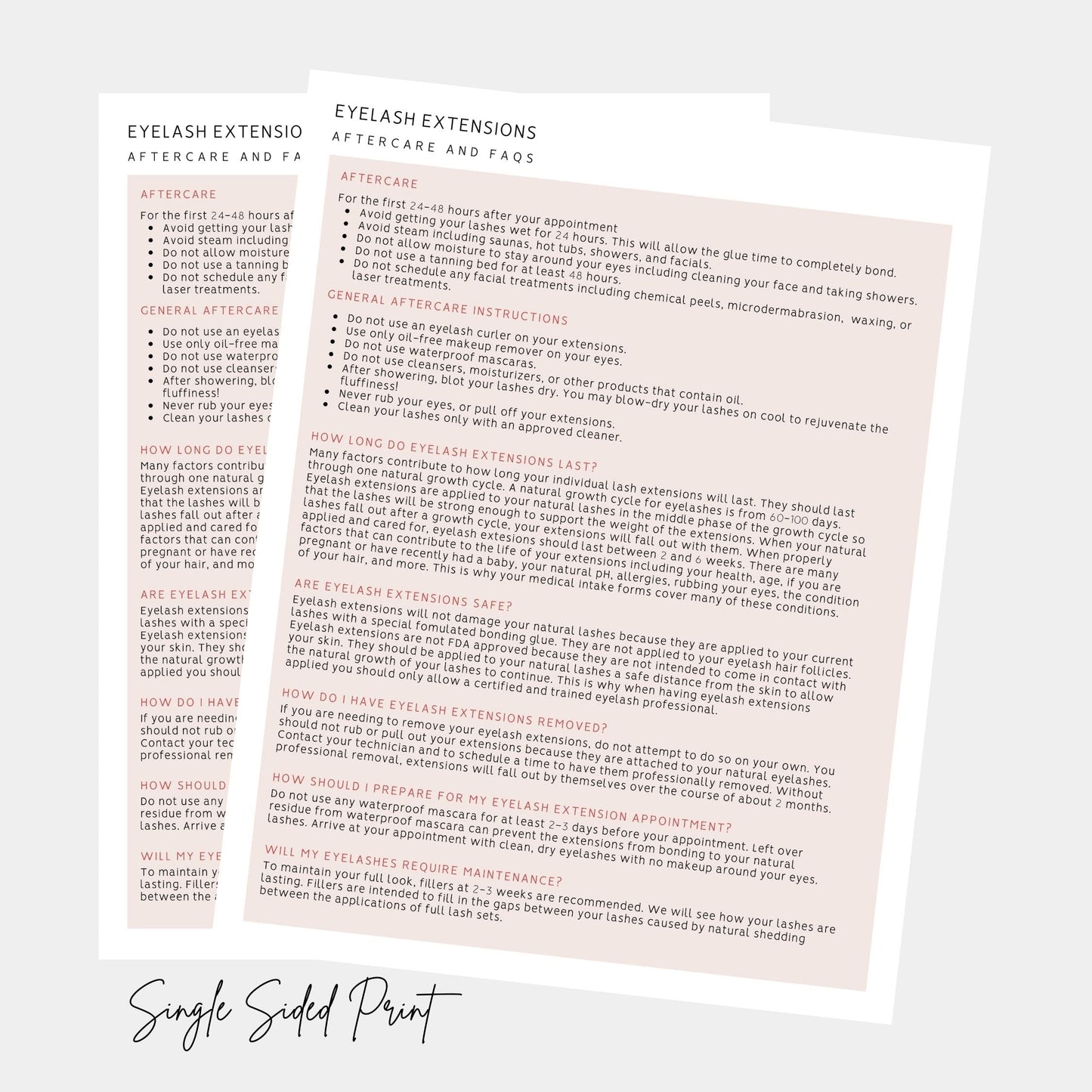 Lash Extension Eyelash Consent, Intake, Aftercare forms with Mapping | 100 Pack | 25 of each Consent, Intake, Aftercare, and Mapping Forms for Lash Artists | 8.5 x 11 inch