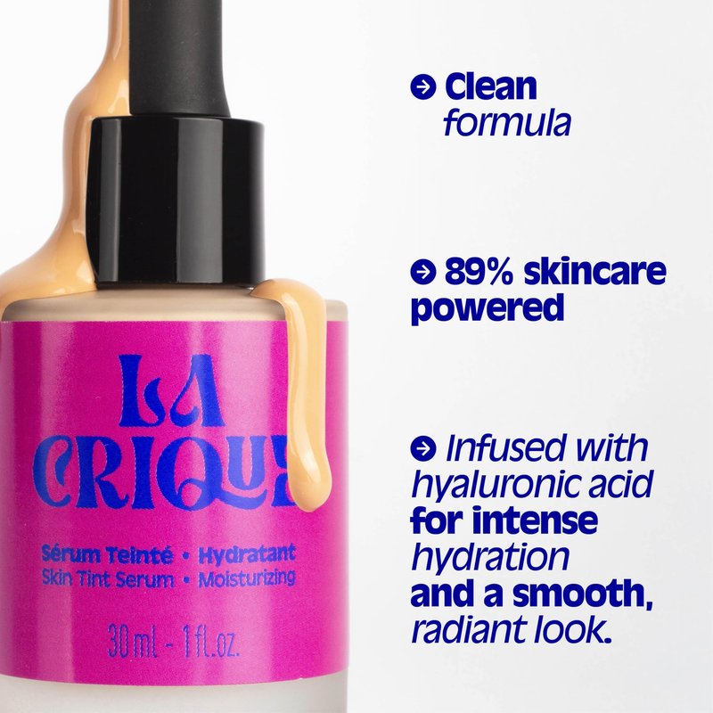 La Crique Hydrating Tinted Serum - Lightweight Face Foundation with Hyaluronic Acid & Prickly Pear - Buildable Coverage - Dry Skin - Vegan Friendly & Cruelty-Free - Shade 02 Light - 1 fl oz