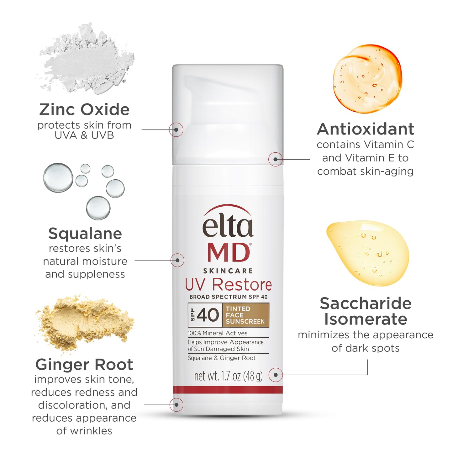 EltaMD UV Restore Tinted Sunscreen for Face SPF 40, Tinted Mineral Sunscreen for Sun Damaged Skin Repair Face, Anti Aging Zinc Oxide Moisturizer Formula, 1.7 oz
