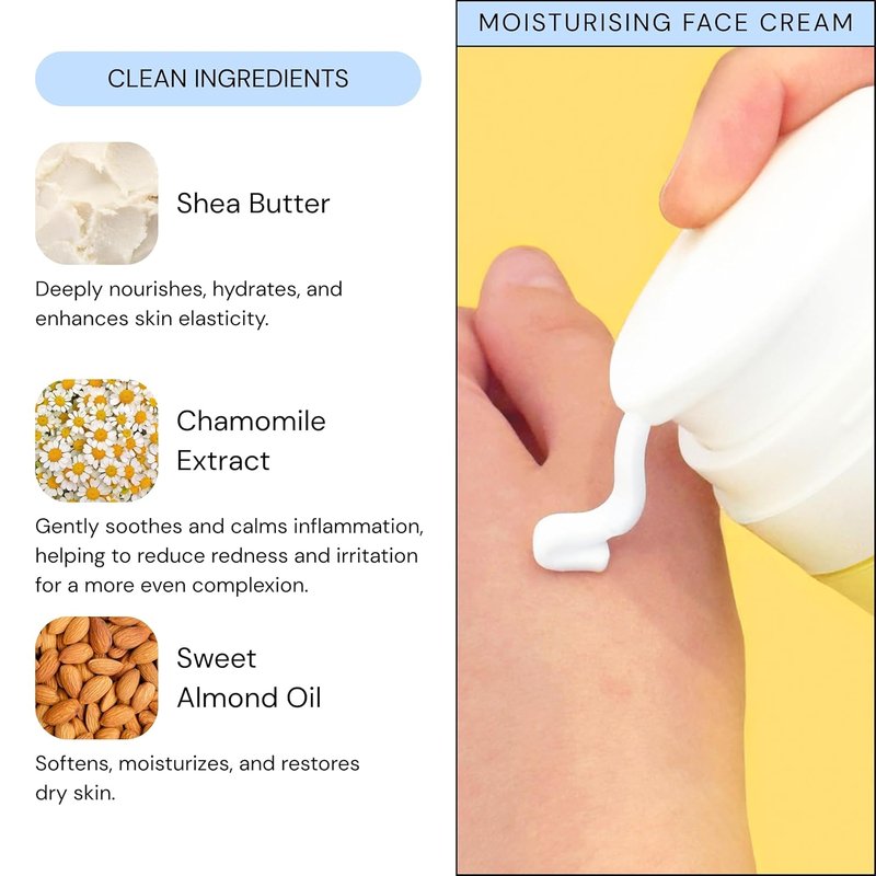 LAV KIDS Face Moisturiser - Jojoba Oil & Shea Butter Formula | Gentle Cream for All Skin Types, 50ml