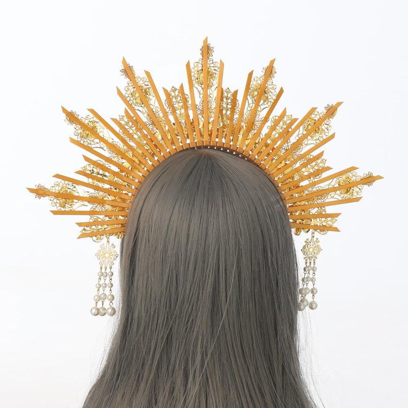 BLESSUME Goddess Gold Spike Halo Crown Headpiece NYLON ZIP TIE Wedding Bride Hair Band Tiara…