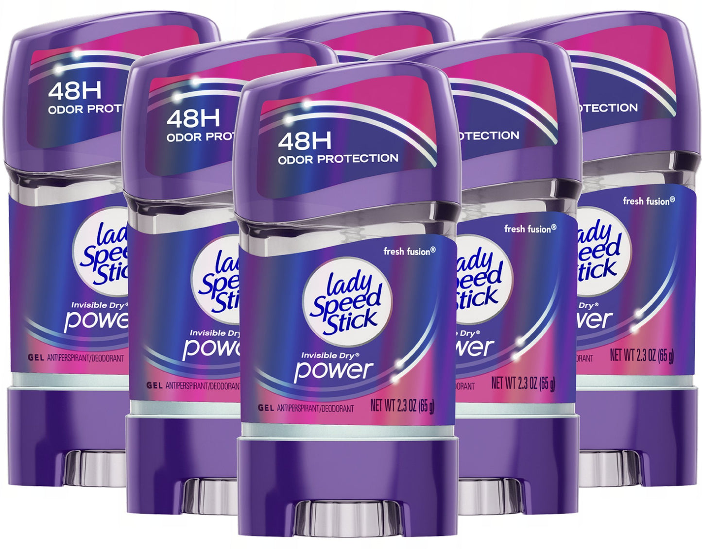 Lady Speed Stick Invisible Dry Power Antiperspirant Deodorant Gel for Women, Fresh Fusion - 2.3 ounce (6 Pack)