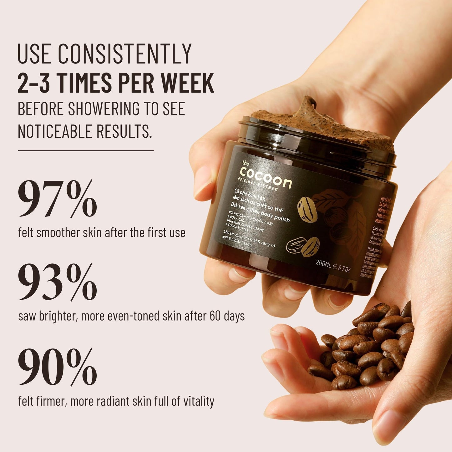 Cocoon Dak Lak Coffee Body Scrub with Coconut & Shea Butter, Exfoliating Dead Skin Remover for Sensitive Skin, Fragrance Free