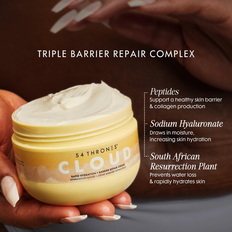 54 Thrones Barrier Repair Cloud Cream, Ultimate Hydrating Skin Care, Hydrating Peptide Moisturizer, Active Skin Repair Cream, Active Repair, Ugandan Vanilla & Ethiopian Honey