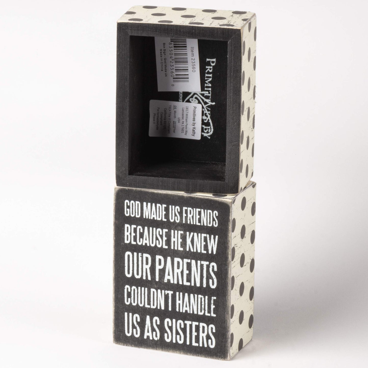 Primitives by Kathy 23560 Polka Dot Trimmed Box Sign, 4 x 3-Inches, God Made Us