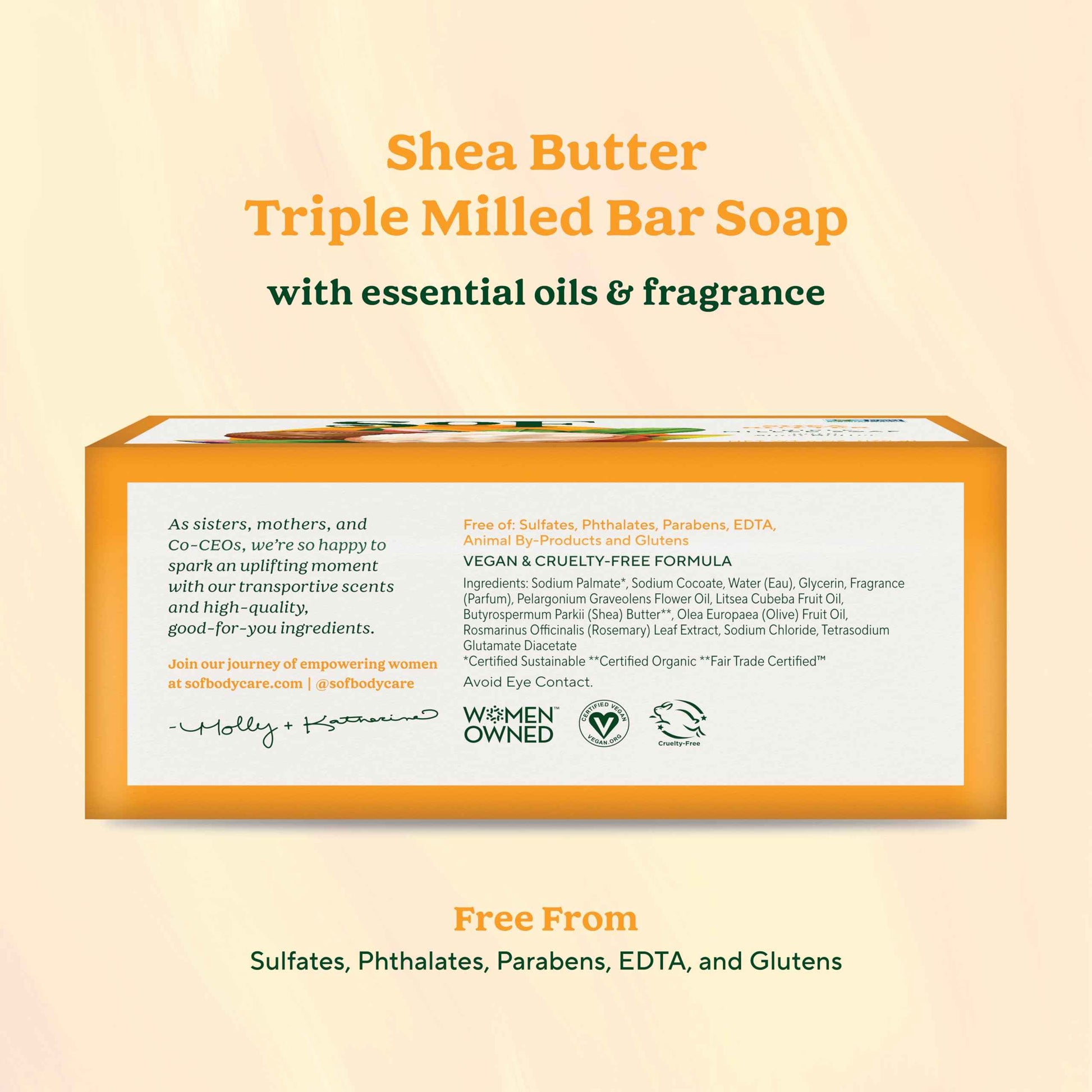 SoF Triple Milled Bar Soap - With Coconut Oil & Organic Shea Butter- Vegan & Non GMO- Free From Phthalates, Sulfates & Parabens- Shea Butter - 6 oz Bar 4 Bars