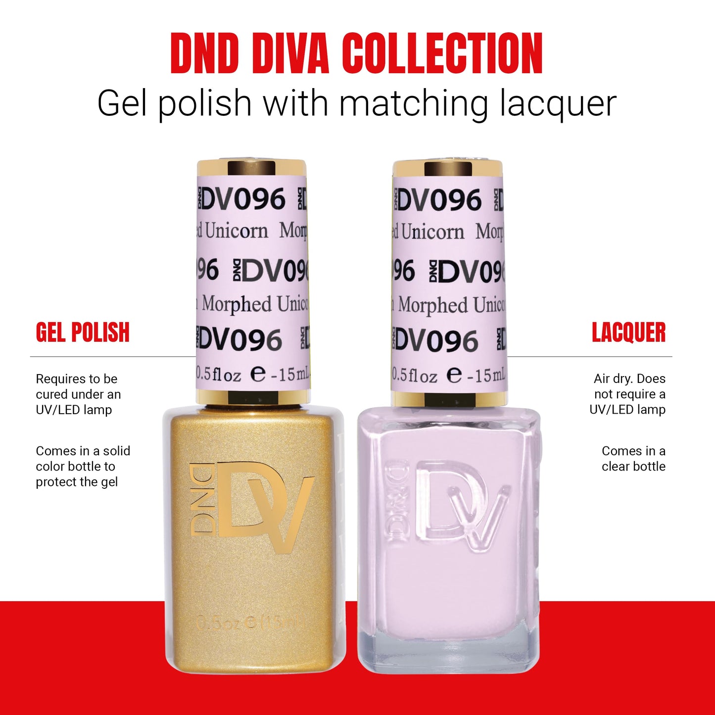DND Gel Polish Set, Coquette Collection, UV/LED Gel Polish and Air Dry Nail Lacquer, Matching Chip-Free Polish Duo, 096 Morphed Unicorn, 0.5 Fl Oz