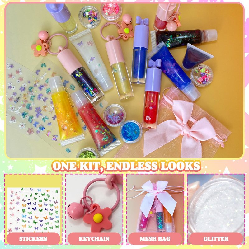 Thaluna Lip Gloss Making Kit, Lip Gloss Set for Women Lip Kit Fun DIY Lipgloss Making Kit, Make Your Own Lip Gloss Kit, Moisturizing Glitter Keychain Birthday Gifts Girls Trendy Stuff
