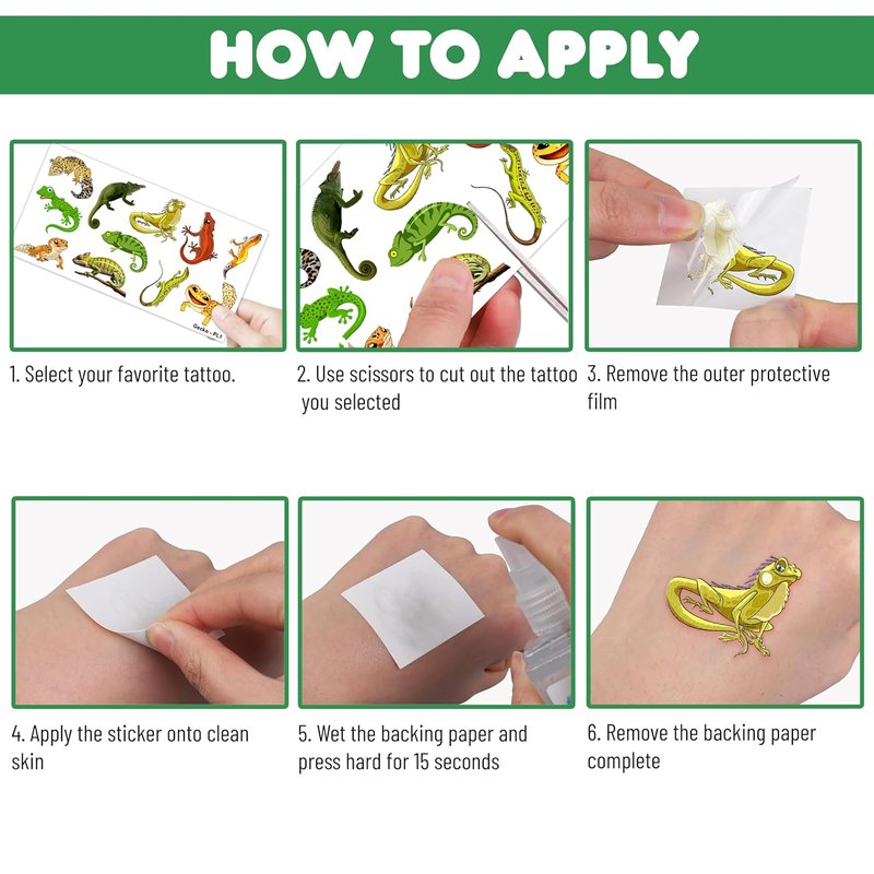 Gecko Lizard Temporary Tattoos - 100 PCS Birthday Party Decorations | Cute Reptile & Chameleon Stickers for Kids