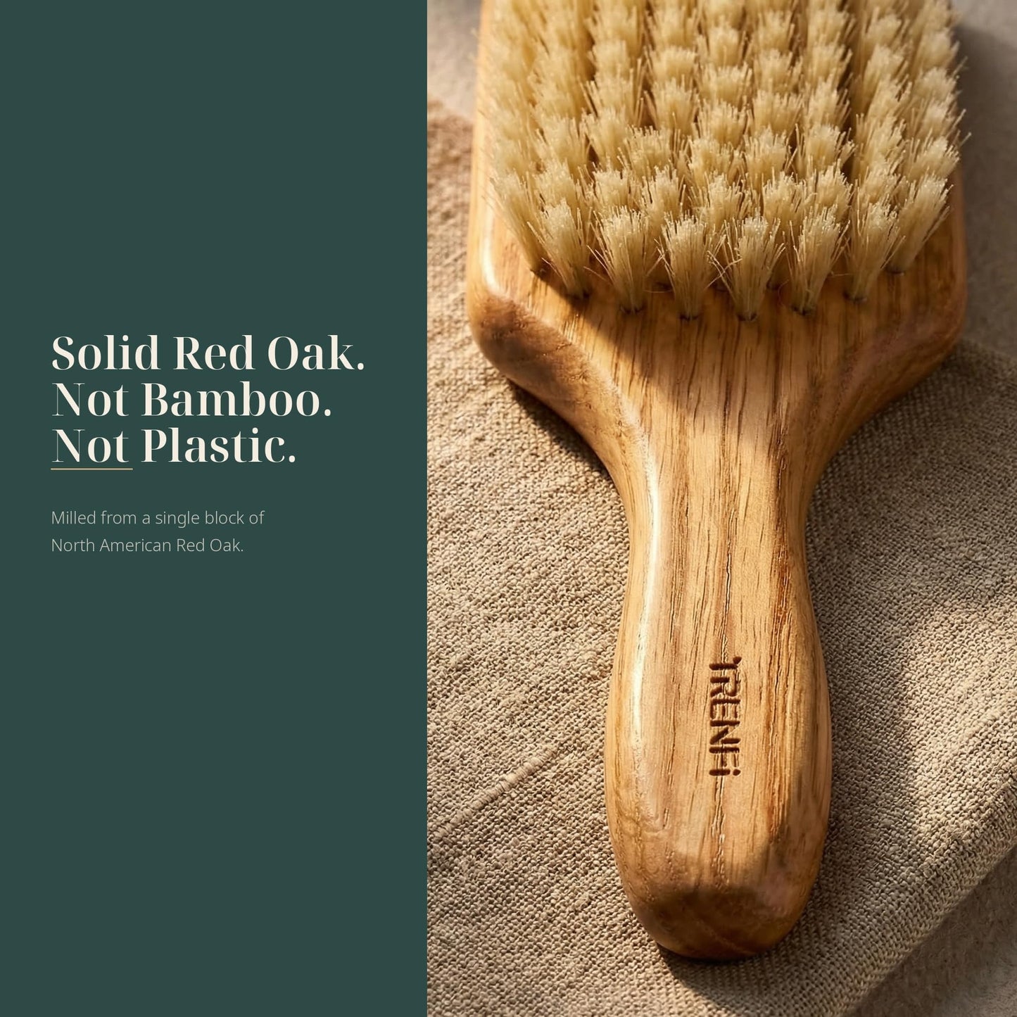 TRENFI 100% Boar Bristle Hair Brush - Soft Natural Bristle Wooden Paddle Brush for Fine Thin Hair, Distributes Scalp Oils for Smooth Shine, Solid Red Oak Handle for Women Men