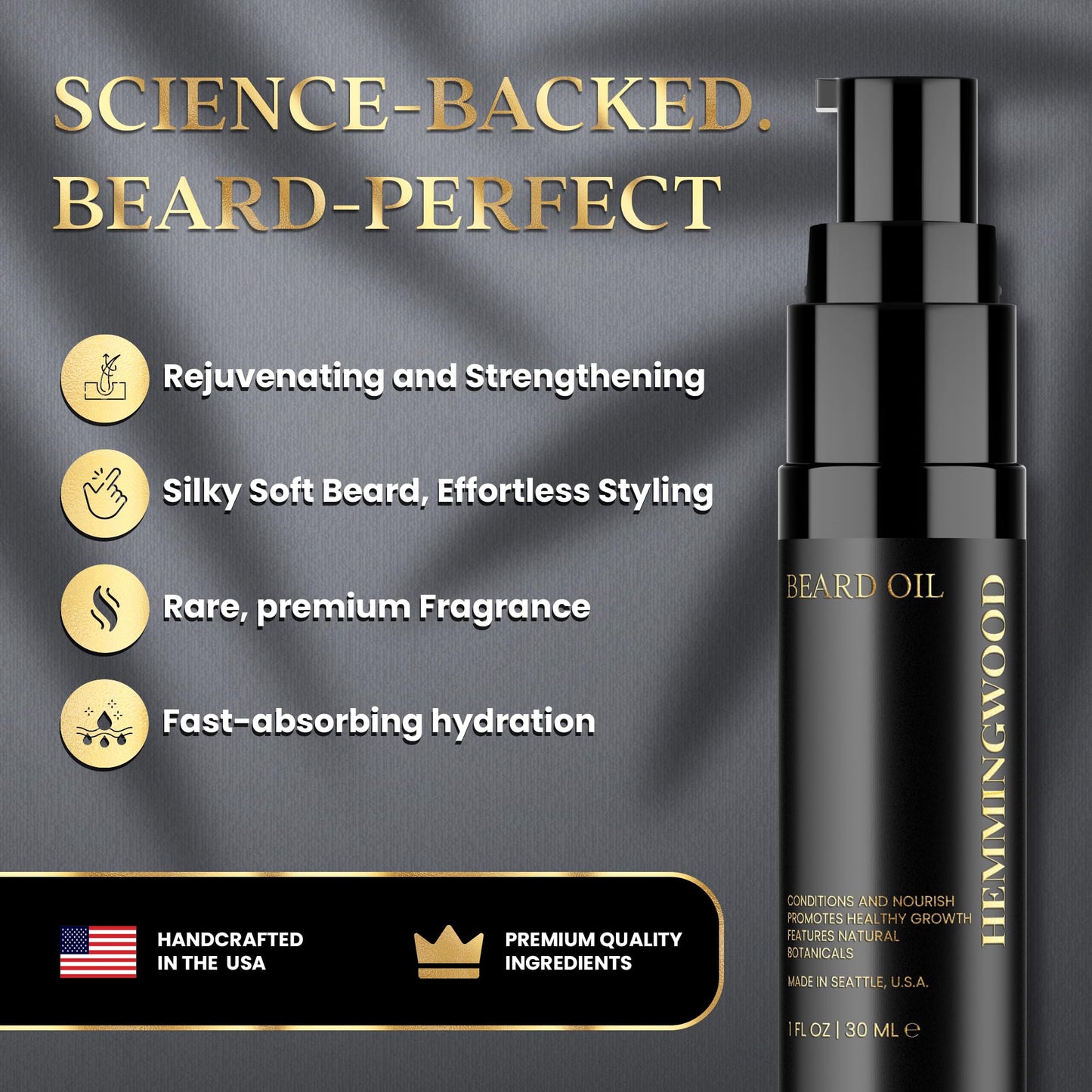 Hemmingwood Beard Oil for Men – Oud, Sandalwood & Cedarwood Scent – Softens, Nourishes & Reduces Itch – Lightweight, Non-Greasy Formula with Jojoba & Argan Oil – Made in USA, 1 fl oz