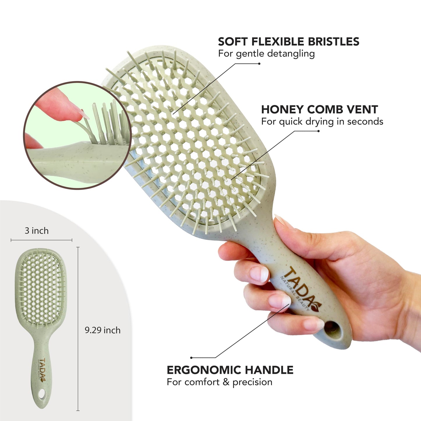 TADA Natural Beauty Hair Brush Detangler for Curly, Thick, Wavy, and Thin Hair - Ventilation Holes for Quick Drying and Styling, Detangler Brush for Women, Men, Kids (4 Colors) (4PK)