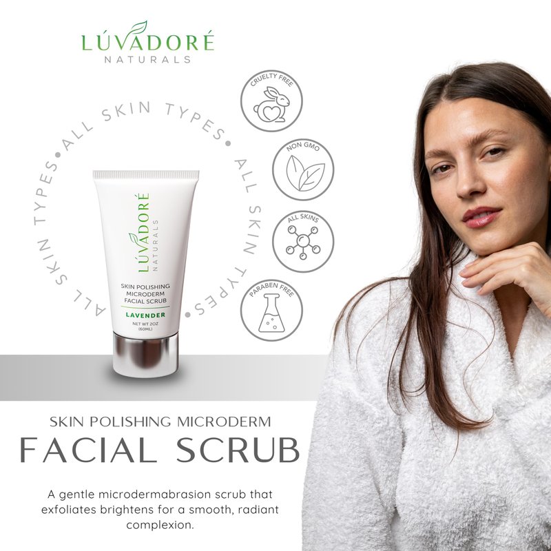 Luvadore Naturals Microdermabrasion Facial Scrub – Skin Polishing Exfoliating Face Scrub – Gentle Face Exfoliator with Shea Butter, Vitamin E – Hydrating and Smoothing Formula for Wrinkles, Scars