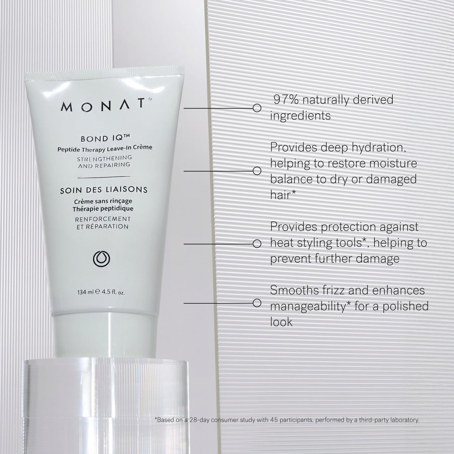 MONAT BOND IQ™ Peptide Therapy Leave-In Crème – Strengthening & Repairing Hair Treatment with Bond-Building Technology – Nourishes & Detangles for Healthier & Stronger Hair – 134 ml / 4.5 fl oz
