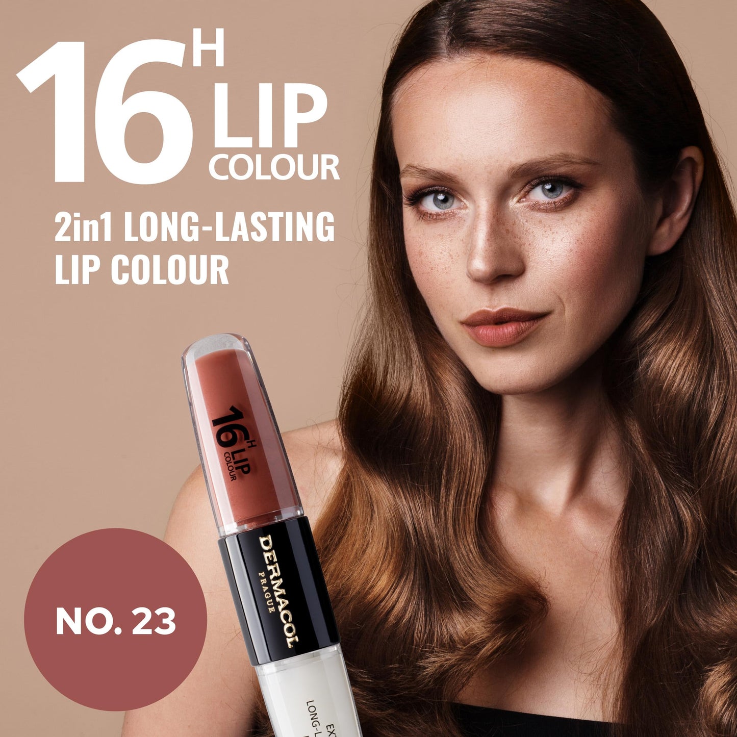 Dermacol NEW 16-Hour Lip Colour, Highly Pigmented Glossy Lip Stain, Two-Phase Lip Plumper Gloss, Kissproof Lip Makeup Products with Matte and Glitter Finish, n. 23