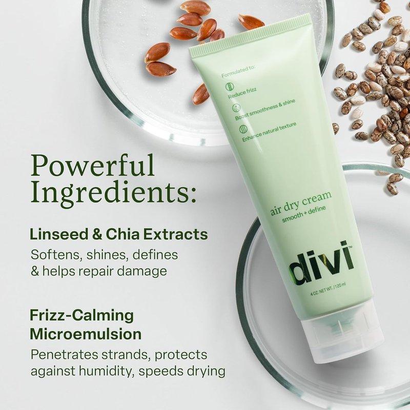 Divi Air Dry Styling Cream - Define Curly & Wavy Hair | Smooths Frizz, Adds Shine, 4 Oz
