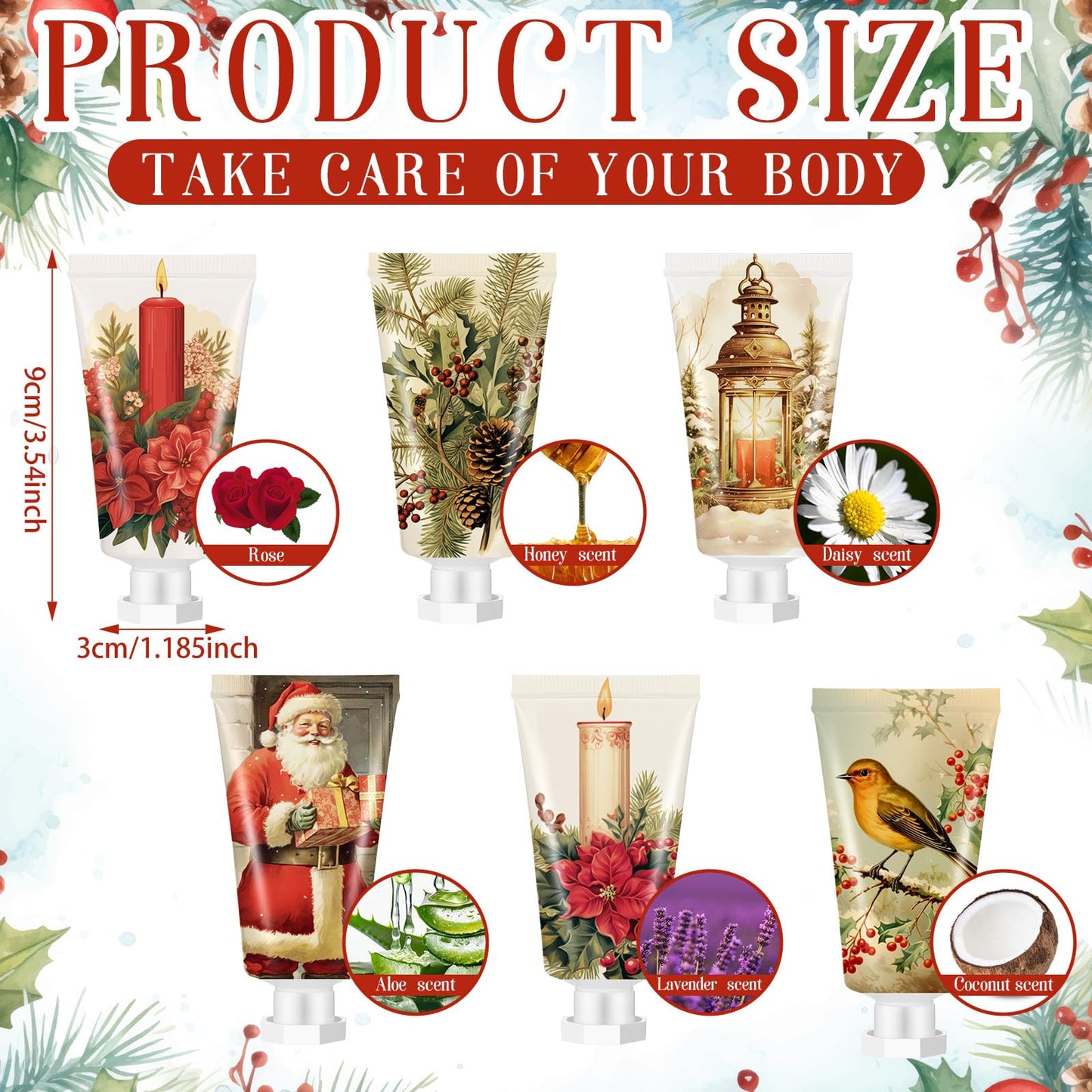 Dimsile 72 Pcs Christmas Hand Cream Bulk Gift Set Retro Christmas Mini Hand Lotion Travel Size Moisturizing Body Cream for Women Homeless Birthday Xmas Gift Stocking Stuffer