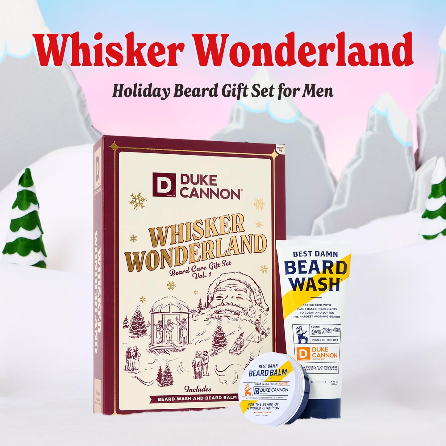 Duke Cannon Whisker Wonderland Beard Care Gift Set – Beard Wash + Beard & Face Lotion – Holiday Kit for Men – Barley & Wheat Protein – Vitamin B & E – Light Citrus Scent – Grooming Gift