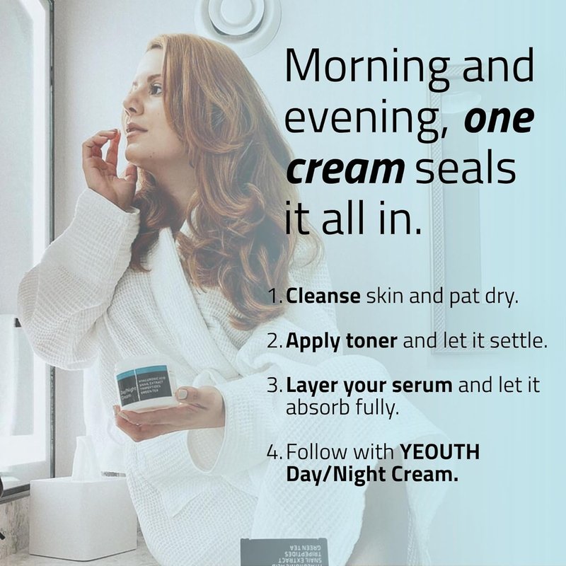 YEOUTH Day & Night Cream - Hyaluronic Acid & Snail Mucin Moisturizer for All Skin Types | 4 oz