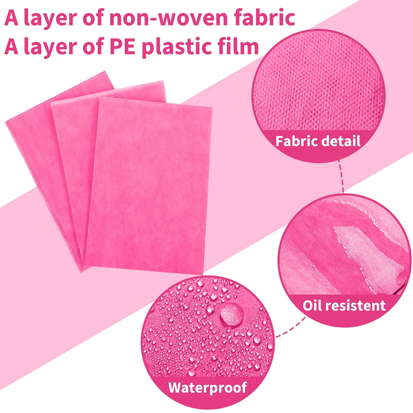 Breling 100 Pcs 31.5 x 71 Inch Disposable Bed Sheets Oil-proof PE Film Massage Table Sheets Non-woven Fabric Spa Waterproof Bed Cover Breathable for Beauty Salon Hotels Tattoo Waxing(Pink)
