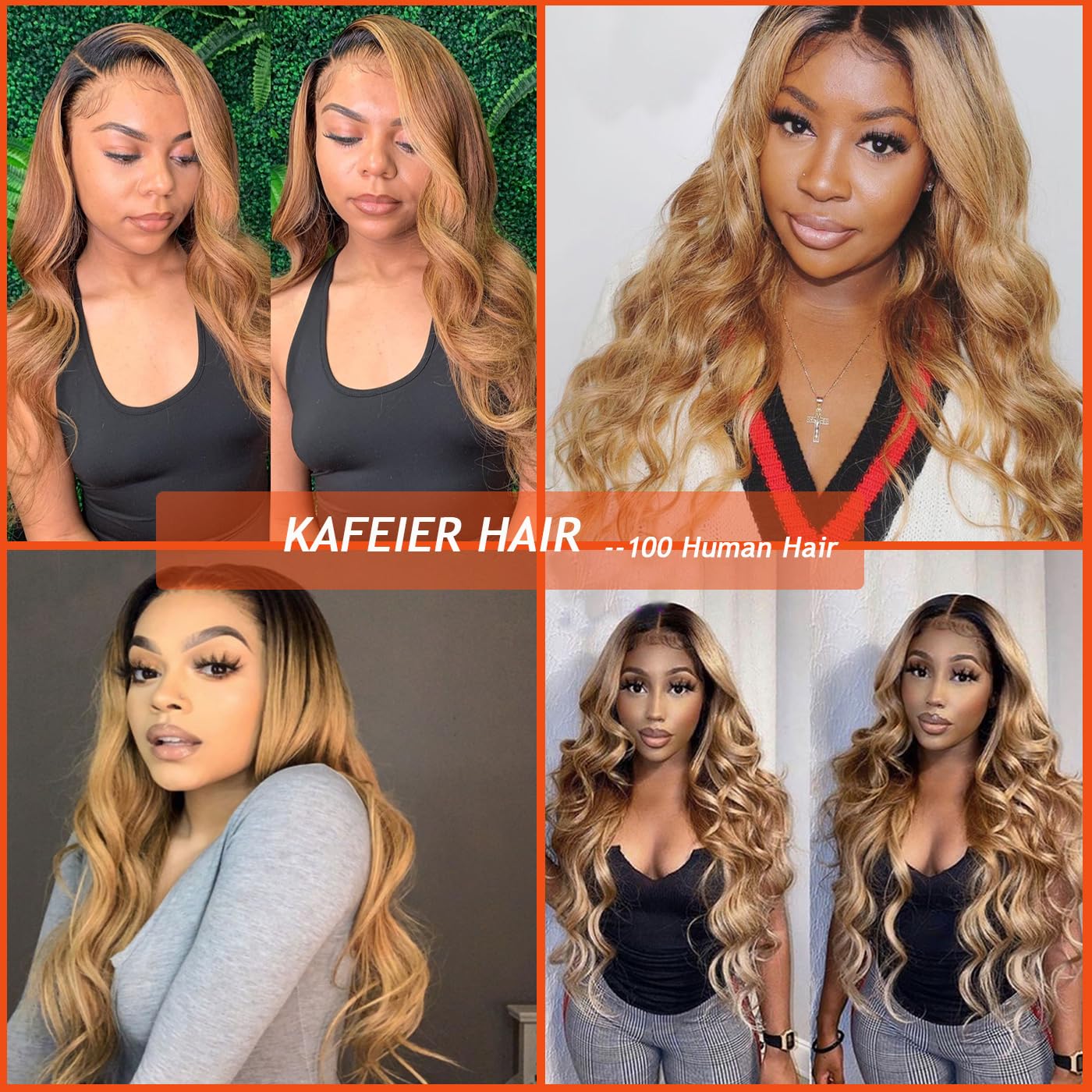 4x4 Lace Closure - 1B27 Ombre Body Wave Brazilian Human Hair Extensions | Pre-Plucked, Bleached Knots, 16 Inch
