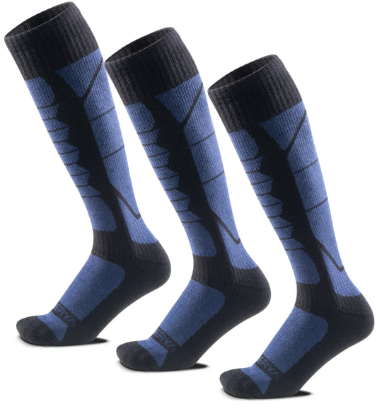 WEIERYA Merino Wool Socks for Skiing, Snowboarding, Winter Outdoors, Over the Calf, Warm Thermal Socks for Cold Weather Royal Blue Large 3 Pack