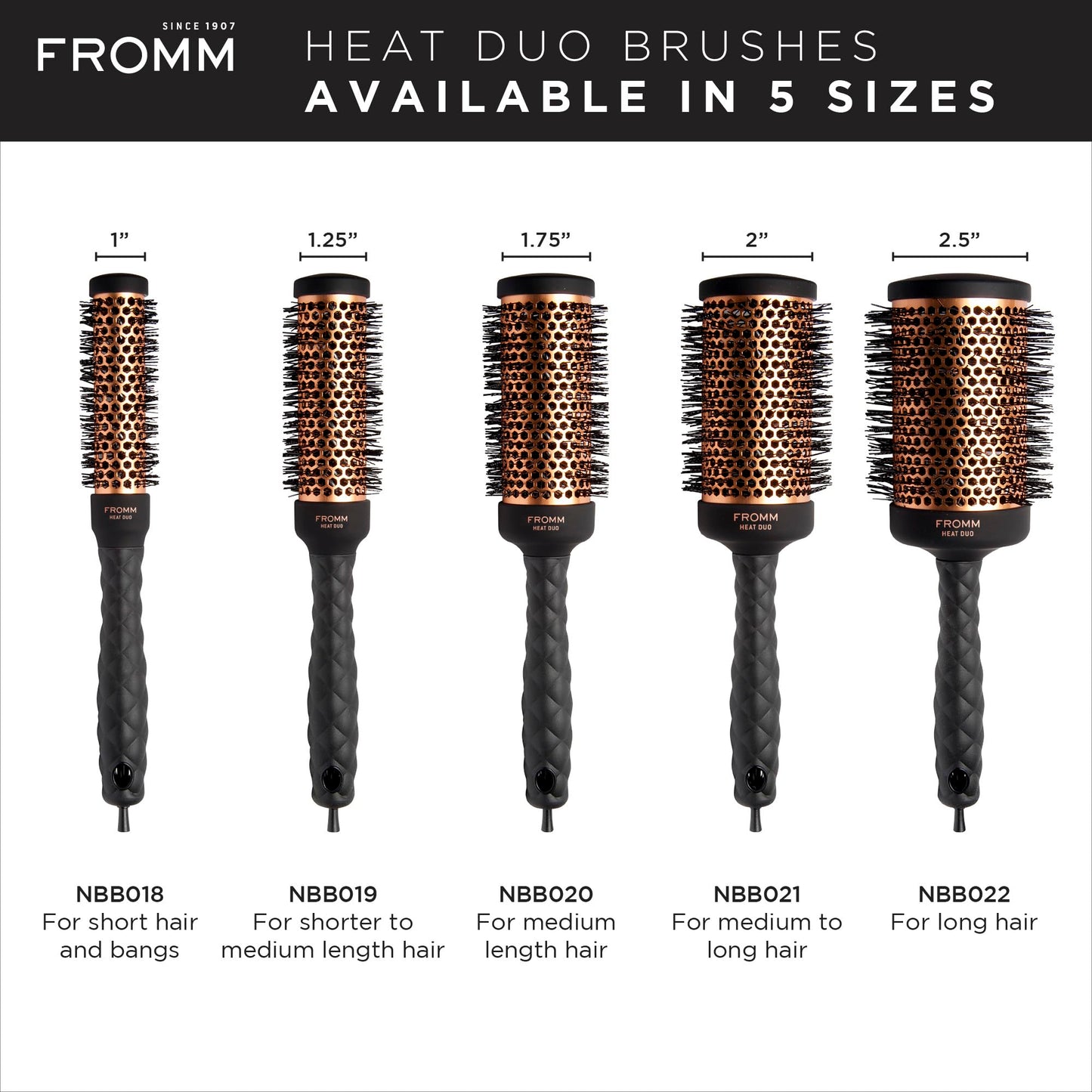 Fromm Heat Duo Copper x Ceramic 1" Round Brush for Expert Blowouts and Faster Hair Drying, Roller Hairbrush for Anti-static Styling, Smoothing, Straightening and Shine