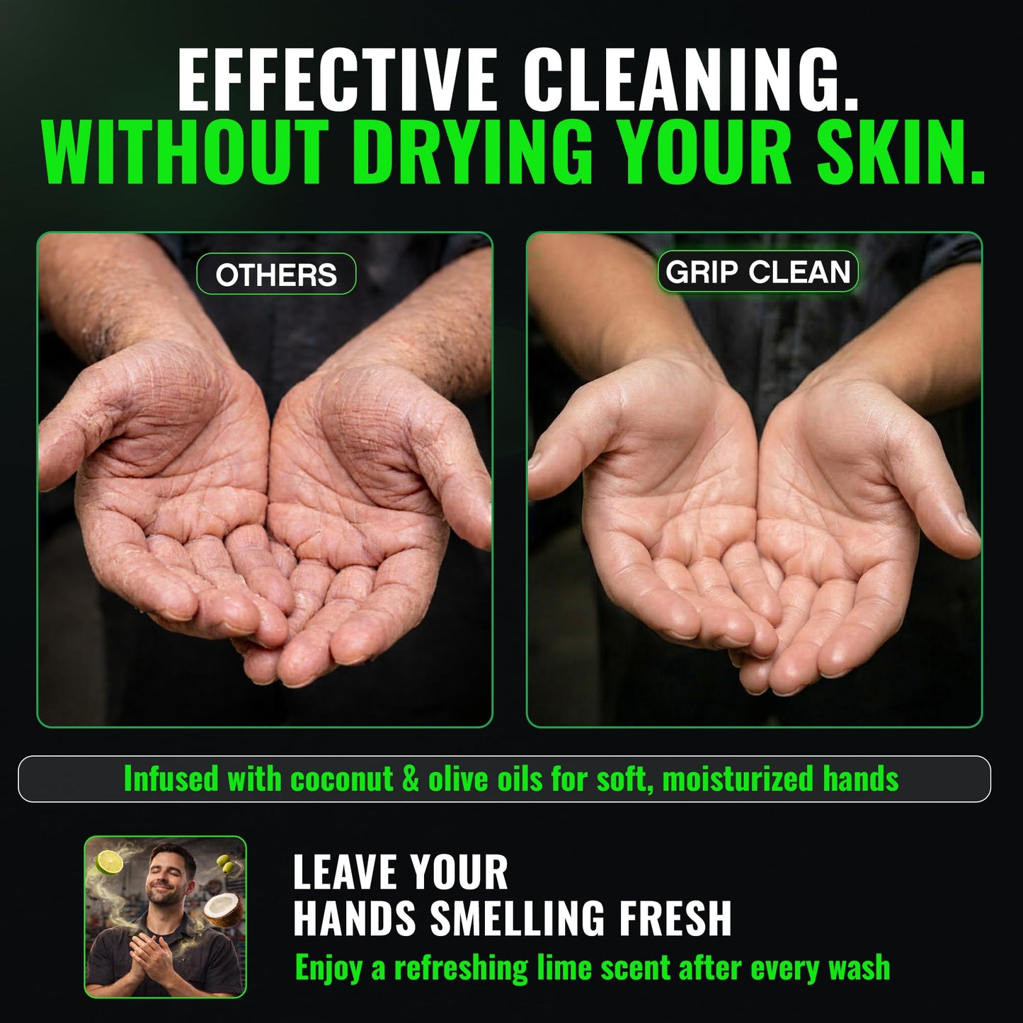 Grip Clean Heavy Duty Hand Cleaner for Mechanics – Natural Pumice & Clay-Infused Technology Removes Grease, Oil & Grime – Moisturizing Liquid Hand Soap for Shop, Garage & Industrial Use – 32oz