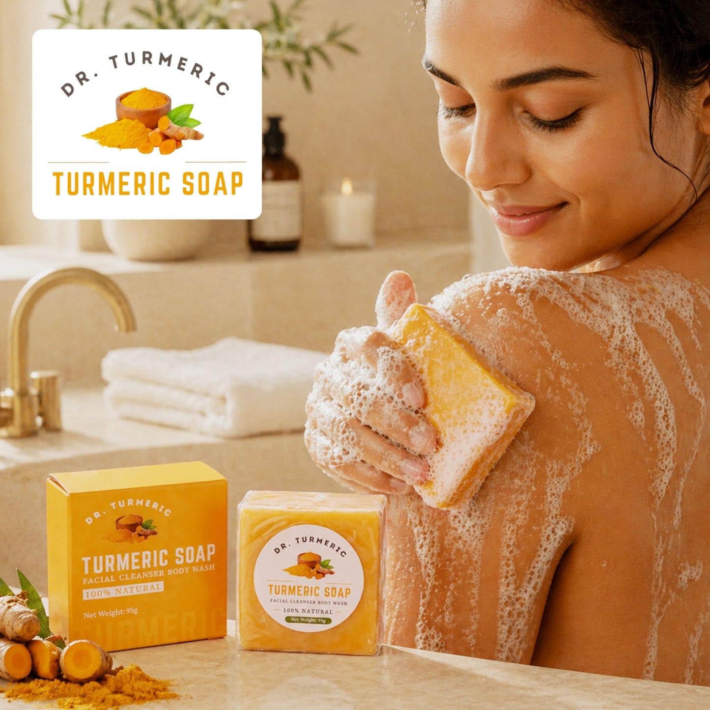 Turmeric Soap Bar for Face & Body | Vegan Skin Cleanser for Smooth, Moisturized & Radiant-Looking Skin | Rich Lather, Deep Cleansing & Refreshing Scent | 12 Bars