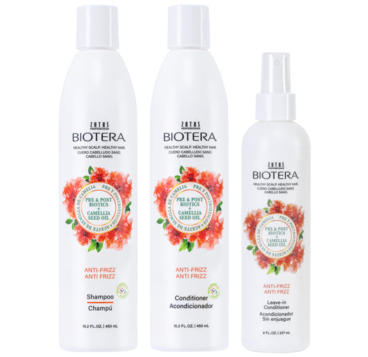 BIOTERA Anti Frizz Intense Smoothing Shampoo & Conditioner & Leave-In | Frizzy or Unruly Hair | Microbiome Friendly | Vegan & Cruelty Free | Paraben Free | Color-Safe | 15.2 Fl Oz
