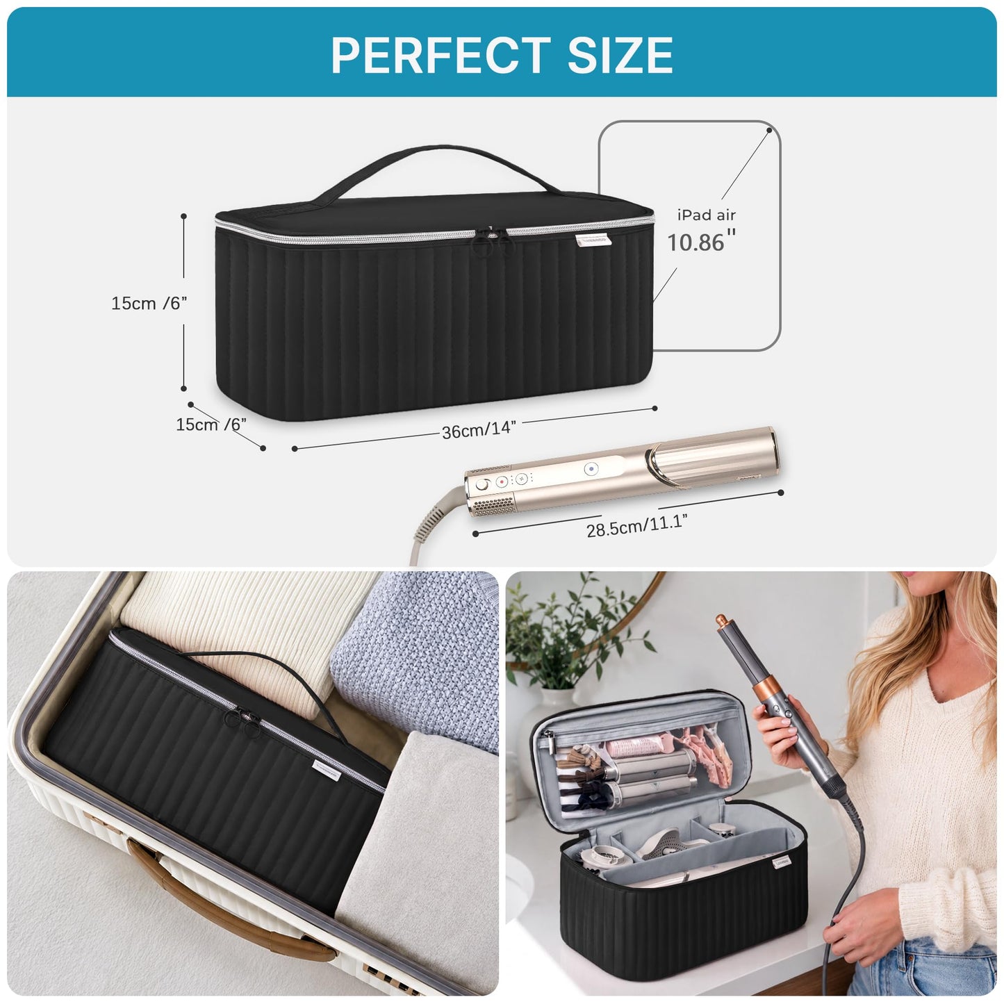 Lexeeco Travel Carrying Case for Hair Dryer Shark Flexstyle Dyson Airwrap Brush Hair Accessories Tools Storage Bag for Revlon Hairdryer Styler Organizer (Black)