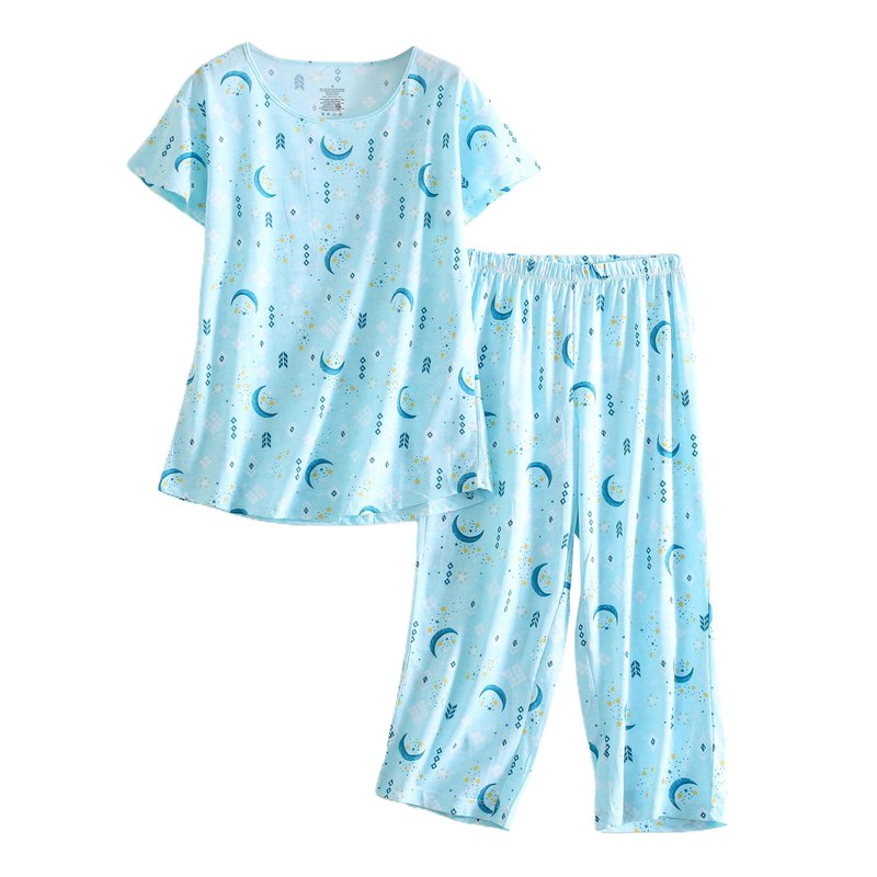 PNAEONG Women’s Pajama Set - Sleepwear Tops with Capri Pants Casual and Fun Prints Pajama Sets SY215-Blue Moon-S