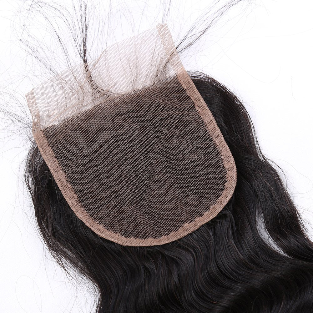 Sent Hair Remy Human Hair 4x4 Loose Deep Wave Lace Closure Human Virgin Hair Piece Free Part with Baby Hair Natural Color 16"