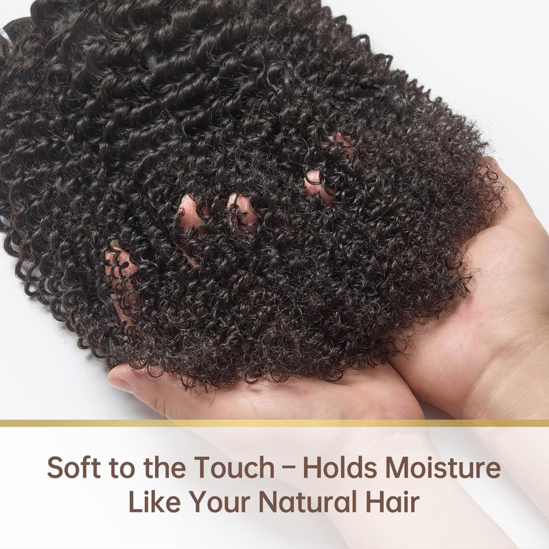 WEQUEEN Kinky Curly Human Hair Bundles 3c/4a 100% Human Hair Natural Curly 16 Inch Single Bundle Natural Black