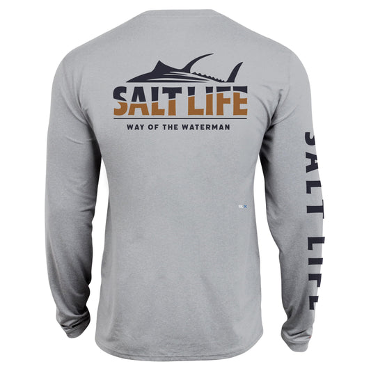 Salt Life On The Move Long Sleeve Performance Tee, Mist Grey Heather, Medium