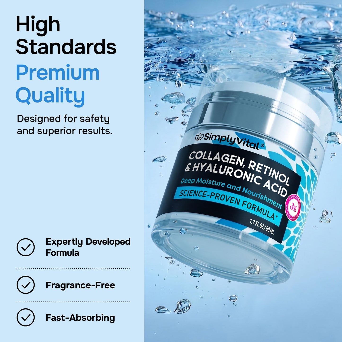 Anti-Aging Face Moisturizer with Retinol, Collagen & Hyaluronic Acid - Moisturizer Face Cream for Women & Men - Visibly Firming & Hydrating Neck Cream - Day & Night Skin Care - 1.7 fl oz (Pack of 2)