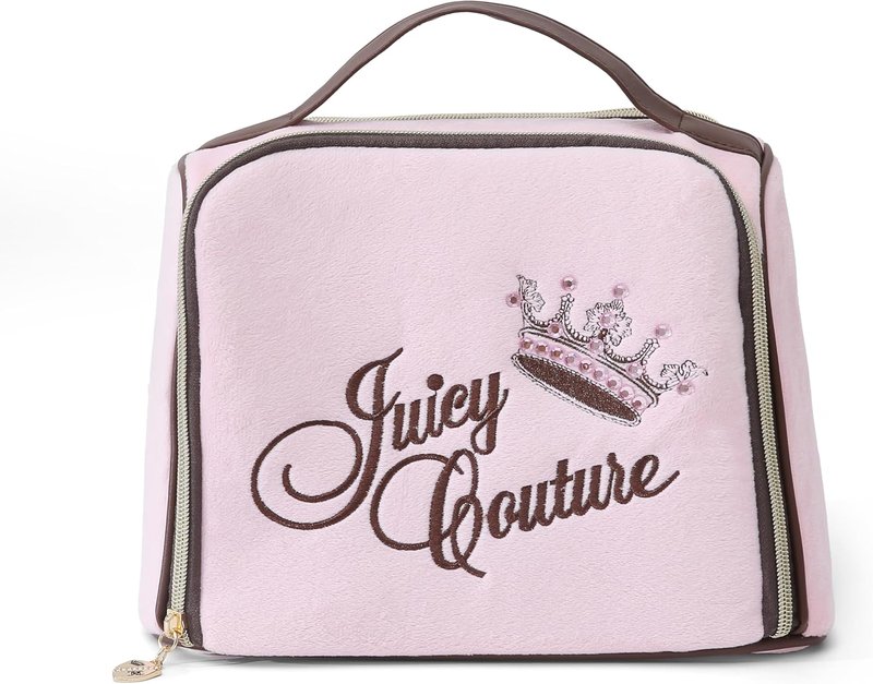 Juicy Couture Pink Makeup Bag - Vintage Velour Organizer with Rhinestone Crown | Travel Essentials
