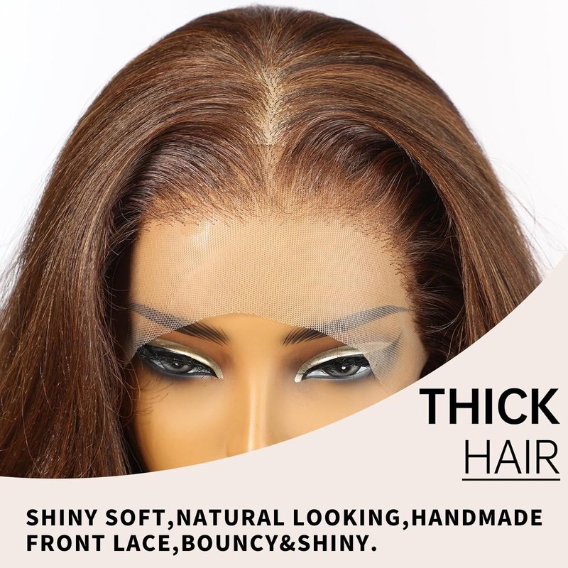 Allbell 13x6 Glueless HD Lace Wigs,Synthetic Lace Front Wig for Black Women,24Inch Balayage Brown Body Wave Hair Replacement
